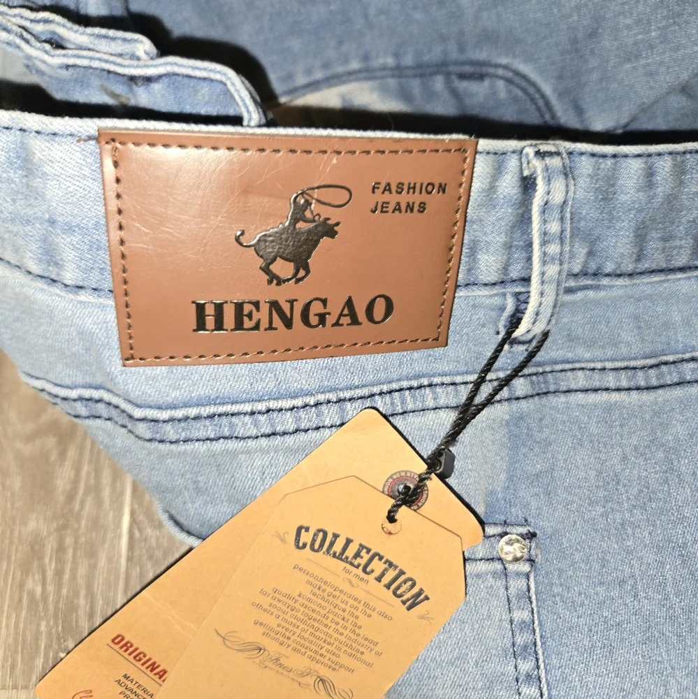 HENGAO Mens Destroyed Ripped Straight‎ Fit Jeans 1161 LIGHT BLUE SIZE 48